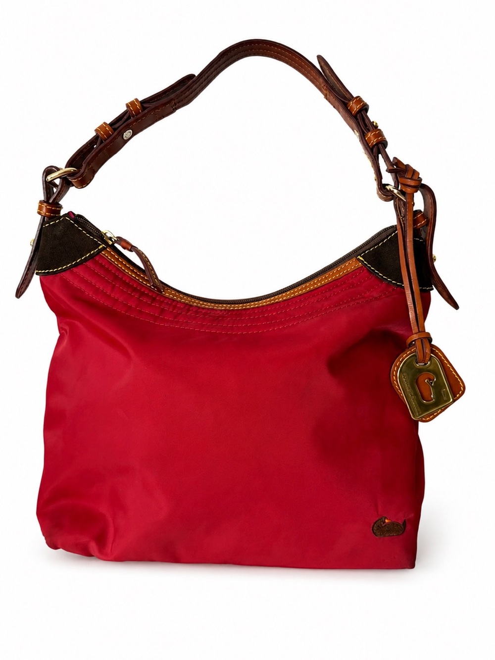 Dooney & Bourke Red Shoulder Hobo with Brown Leather Trim